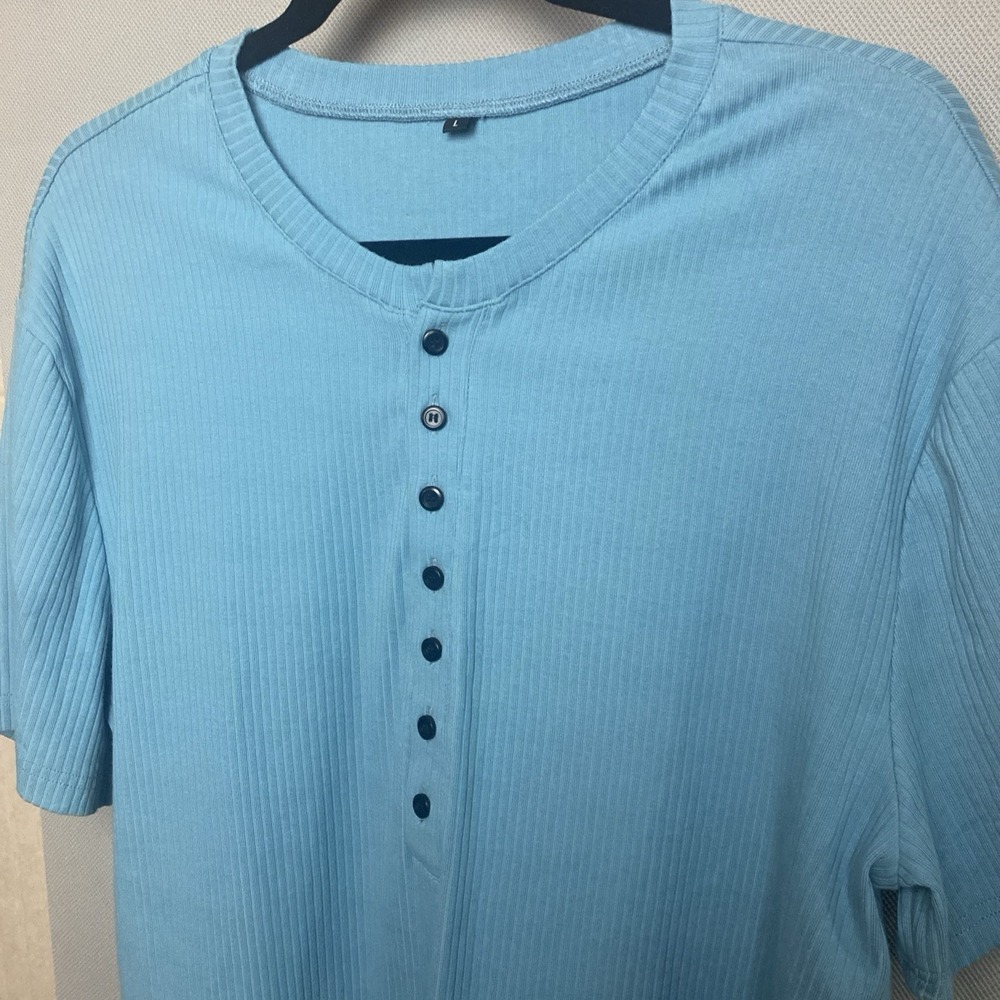 LOGEEYAR Mens Knit Stretch Henley Shirt Slim Fit Short Sleeve Athletic Fit Large